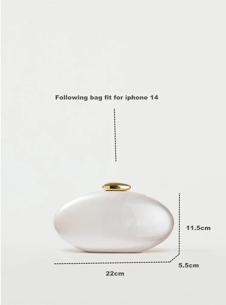 Egg shape Clutch Bag Acrylic purse women wedding evening party cute ivory pearl color purse handbag summer new 2024