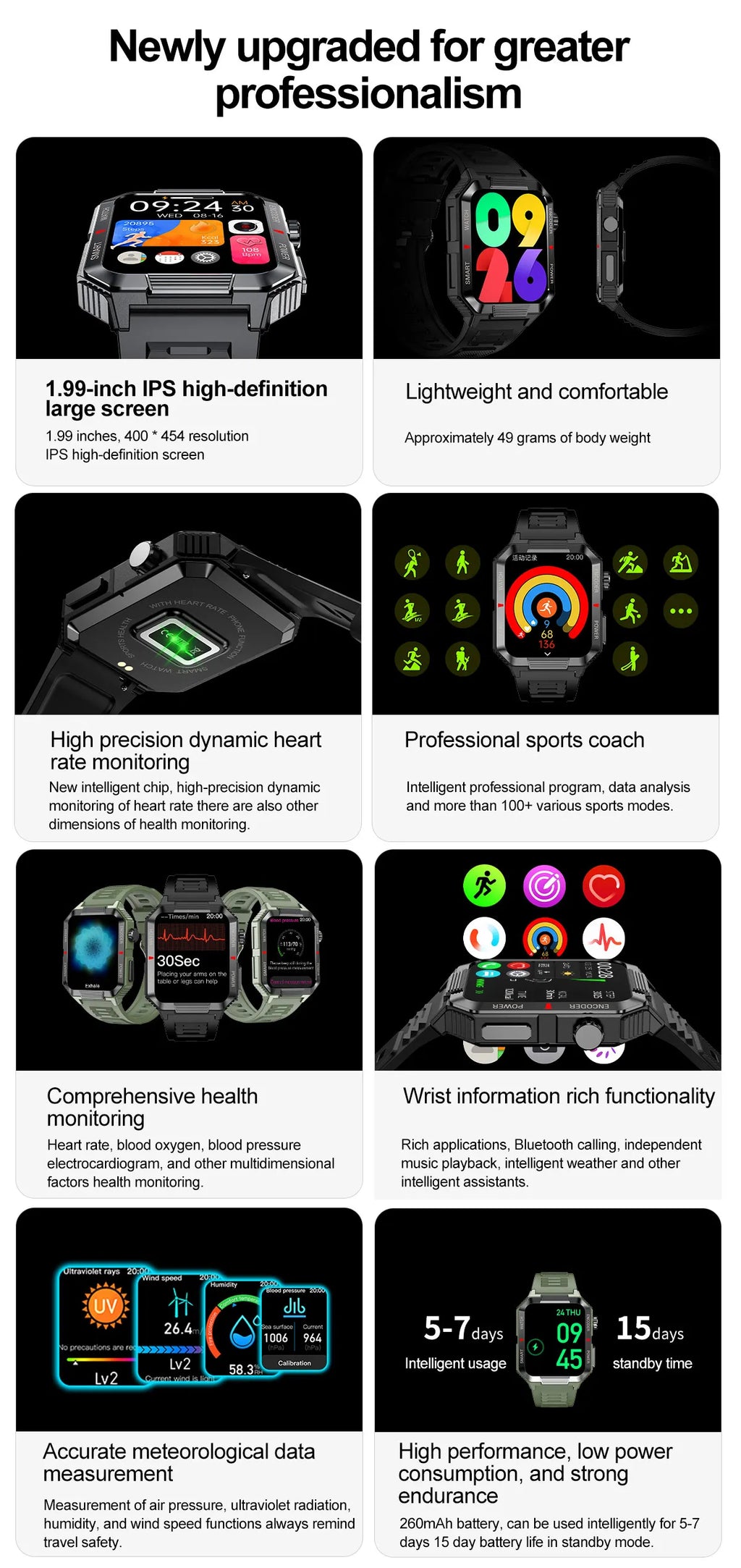 2025 new smart watch, 1.99-inch high-definition large screen, support Bluetooth calls, health monitoring, weather data