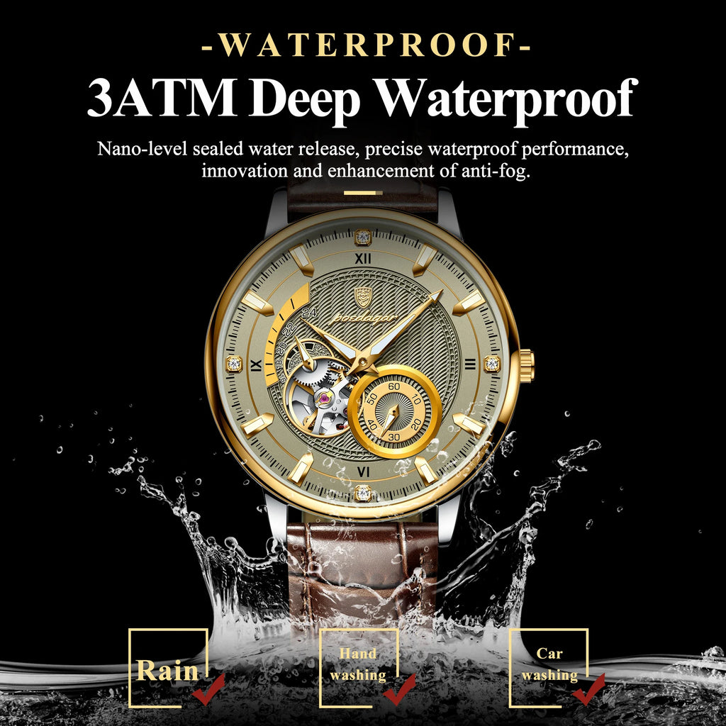 POEDAGAR Fashion Business Men Watch Waterproof Luminous Hollow Tourbillon Male Clock Automatic Mechanical Leather Men's Watches - Maliame Store