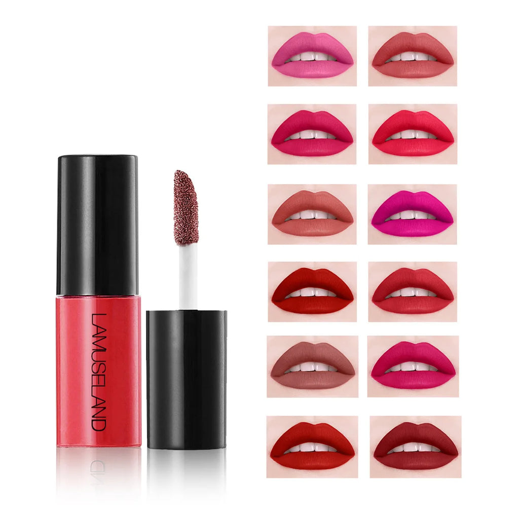 Mini 12 Colors Liquid Lip Gloss Waterproof Non-stick 24 Hours Long Lasting Velvet Matte Lipstick Lip Gloss Cosmetic Makeup Care - Maliame Store