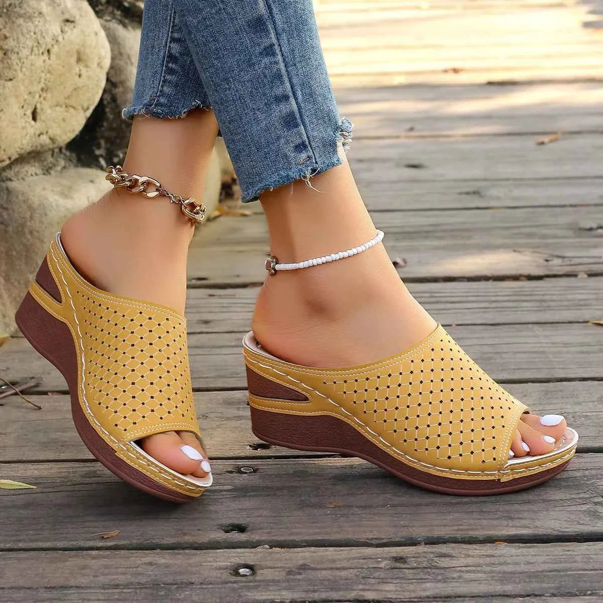 Sandals For Women 2025 Summer Dressy Women Shoes Thick Soled Wedge Sandals Fashionable One Foot Bohemian Beach Sandales Femmes