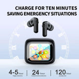 Auriculares intraaurales inalámbricos con cancelación de ruido, Bluetooth 5.4, pantalla táctil y micrófono.