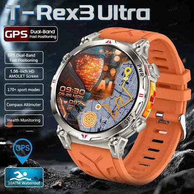 Nuevo reloj inteligente militar T-Rex 3 Pro: GPS de doble banda, resistente al agua hasta 10 ATM, batería de 560 mAh, brújula, altímetro y AGPS para hombre.