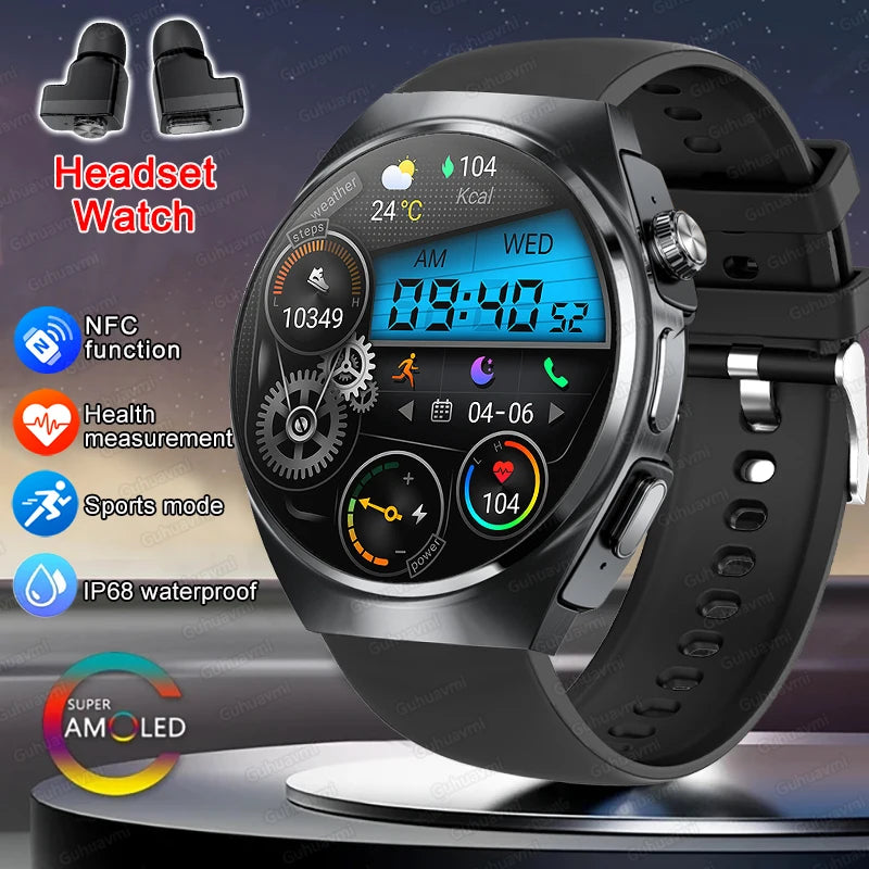 2025 New Man Smart Watch TWS Headset Two In One Wireless Bluetooth Dual Earbuds Call Health Monitor Sport Tracker NFC Smartwatch - Maliame Store
