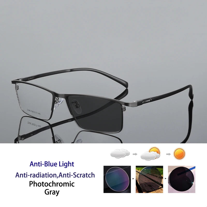 KOCOLIOR Full Frame Titanium Anti Blue Light Reading Glasses Men Ultralight Business Presbyopia Eyeglasses Photochromic Readers