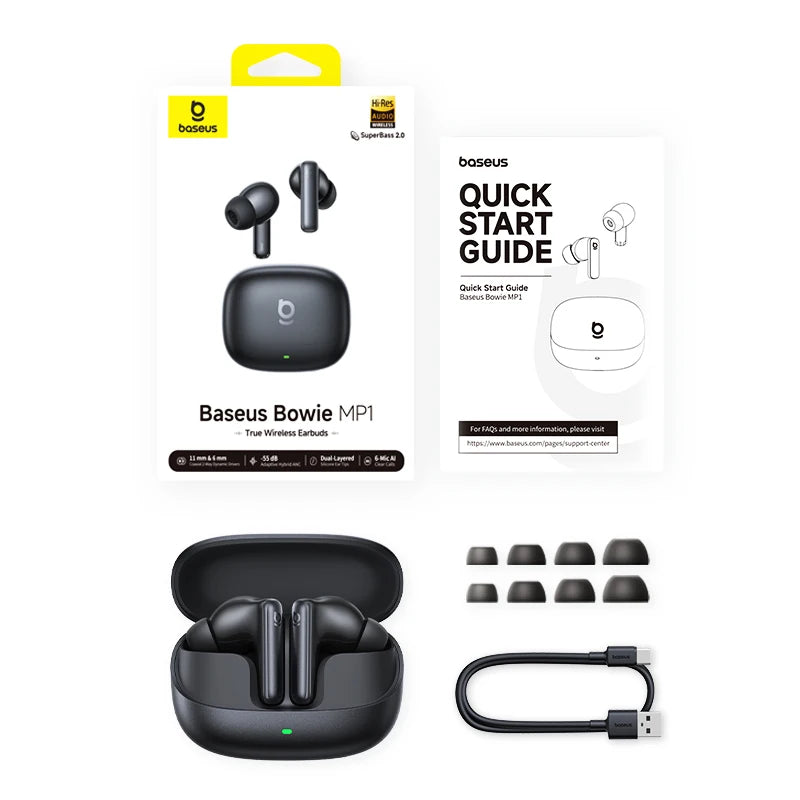Baseus Bowie MP1 – Écouteurs ANC 55 dB | LDAC Hi-Res | Bluetooth 6.0 | 45H Autonomie | 6 Mics IA