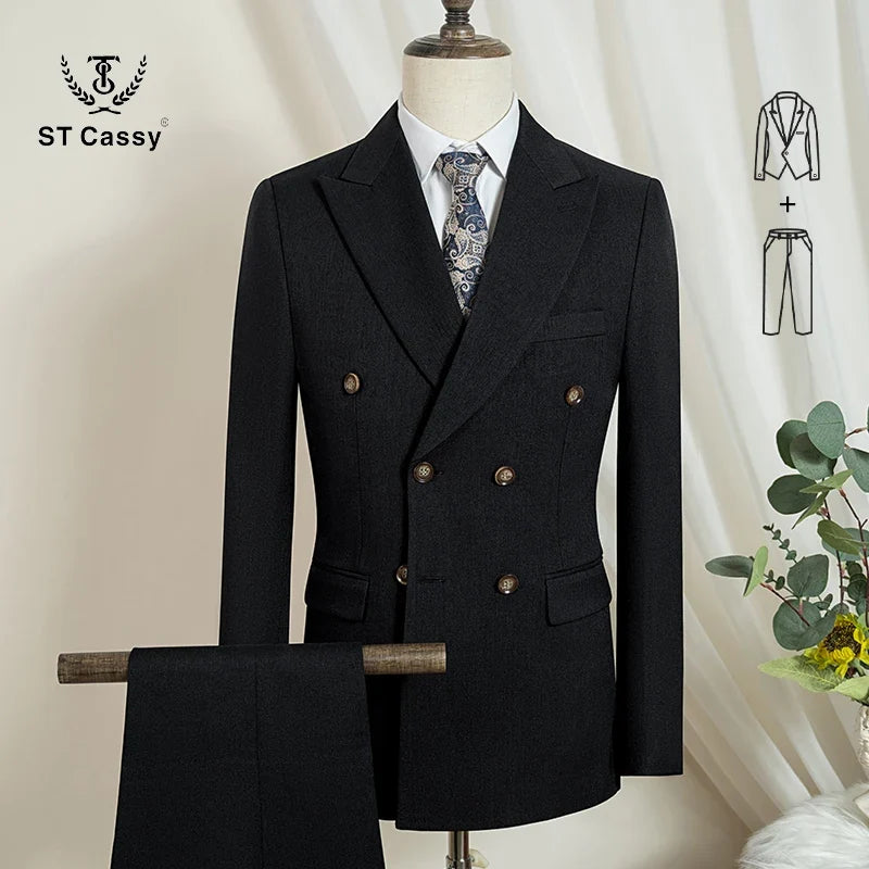 ST Cassy dark blue Elegant Man Suit 2 Pcs Set Modern Wedding Party Suits for Men Stylish Business office suit - Maliame Store