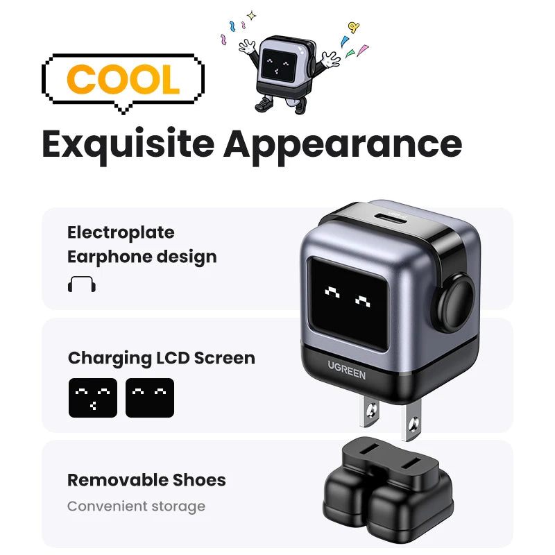 【US Plug】UGREEN 30W 65W GaN Charger Robot Design PD3.0 Fast Charger PPS for iPhone 17 16 Macbook Laptops Samsung XiaomiTablets - Maliame Store