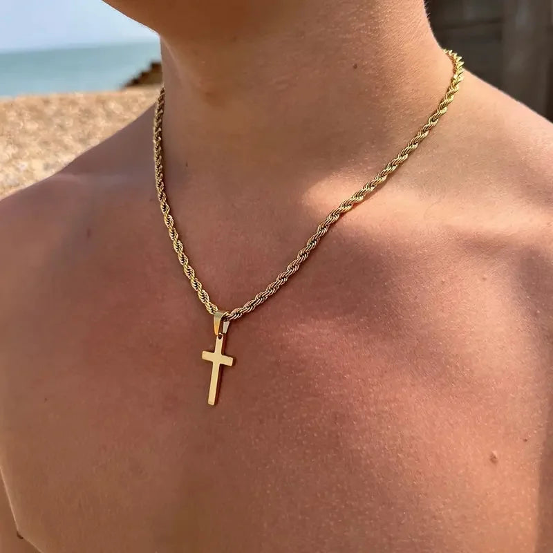 2024 New Cross Pendant Necklace for Men Women Minimalist Gold Color Jewelry Male Female Necklaces Chokers Gifts - Maliame Store