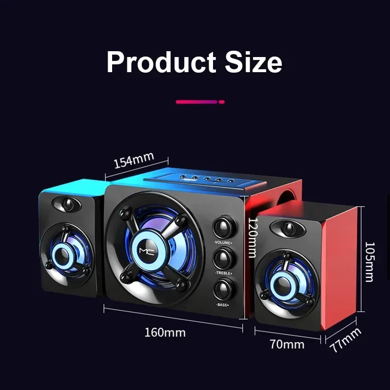 HIFI 3D Stereo Speakers Colorful LED Heavy Light AUX USB Wired Wireless Bluetooth Audio Home Theater Surround Sound Bar TV - Maliame Store