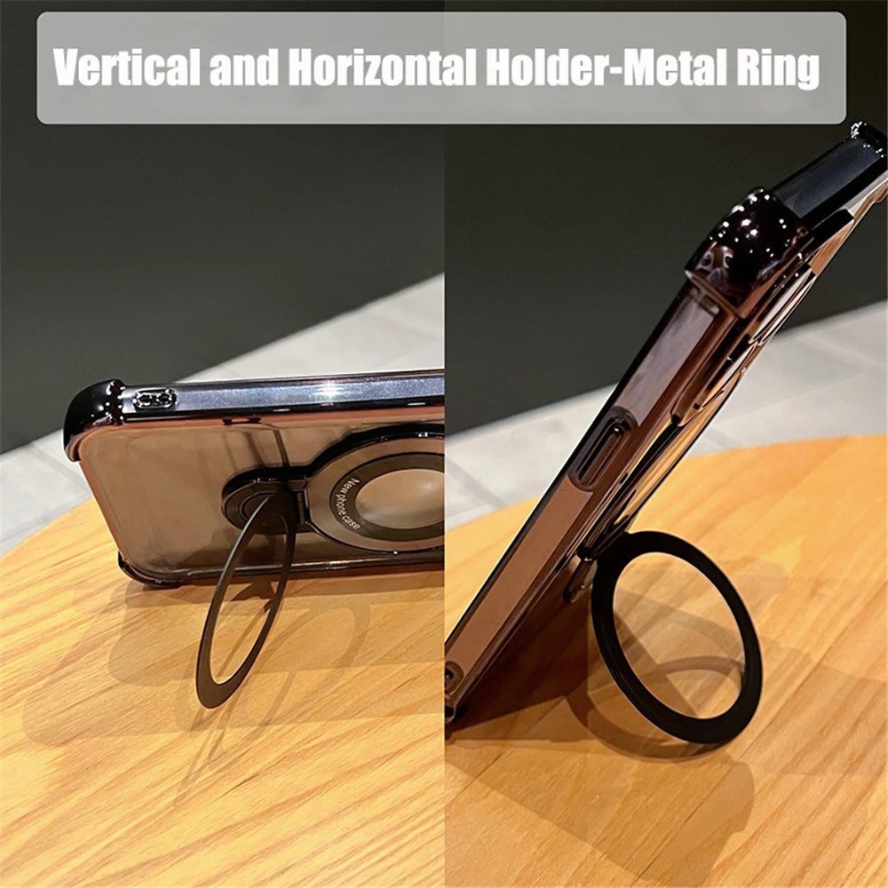 Luxury Plating Shockproof Magnetic Bracket For Magsafe Clear Case For iPhone 15 16 14 13 12 17 Pro Max With Holder Stand Cover - Maliame Store