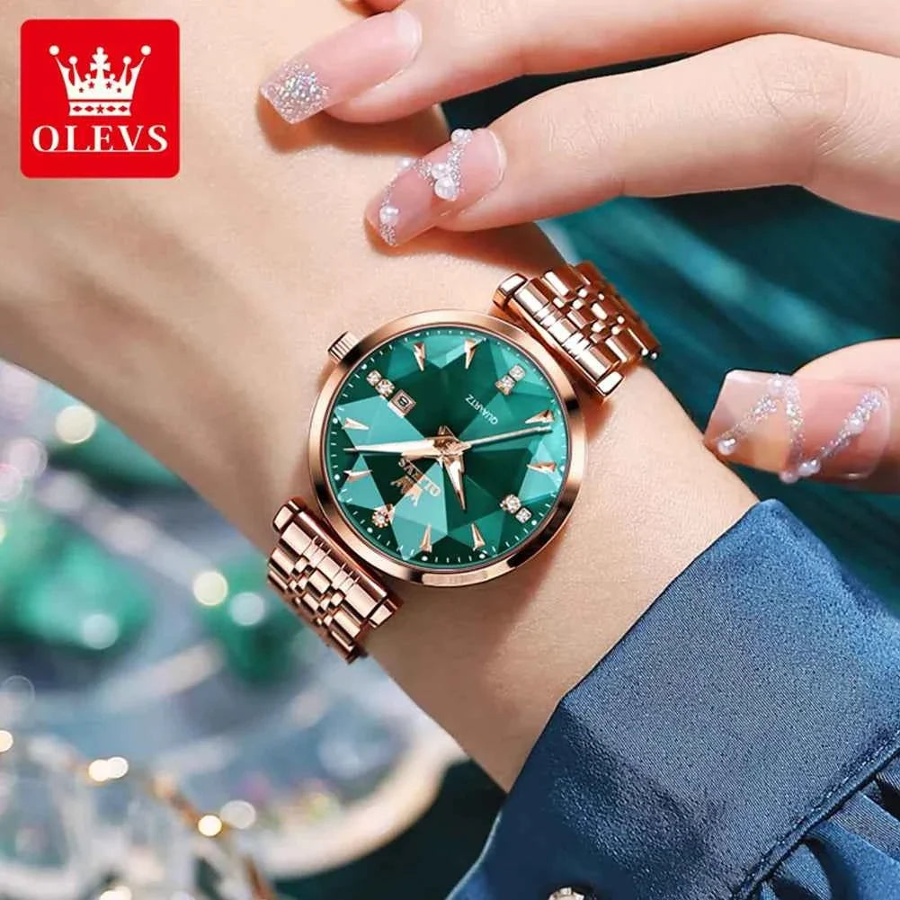 OLEVS Women Luxury Watch Stainless Steel Quartz with Zircon Scale - Original Fashion Automatic Date Ladies Watch - Maliame Store