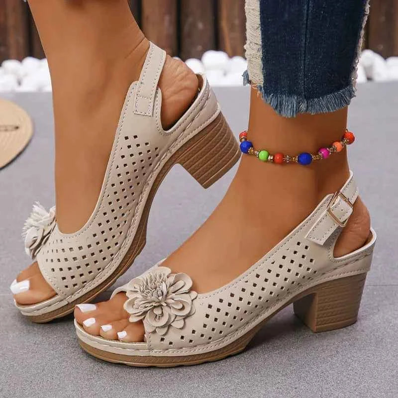 Women's Comfortable High Heels Sandals - 2025 Summer Classic Retro Slip-on Lightweight Breathable Non-slip Sandals for Women - Maliame Store