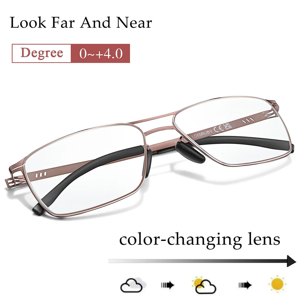Metal Rectangular Frame Eyeglasses Photochromic Anti-Blue Light Reading Glasses Presbyopic Surf Internet Ultralight Eyewear +150 - Maliame Store