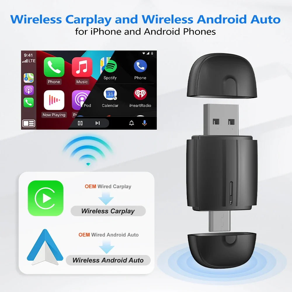 Android Auto Wireless Carplay Type-c USB Bluetooth Wifi Plug and Play 2In1 Dongle For Chevrolet Citroen Buick Cadillac Chery VW - GigaDeals