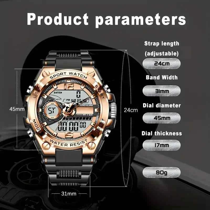 Digital Men Steel Military Wristwatch LED Quartz Clock Sport Watch for Men - Maliame Store