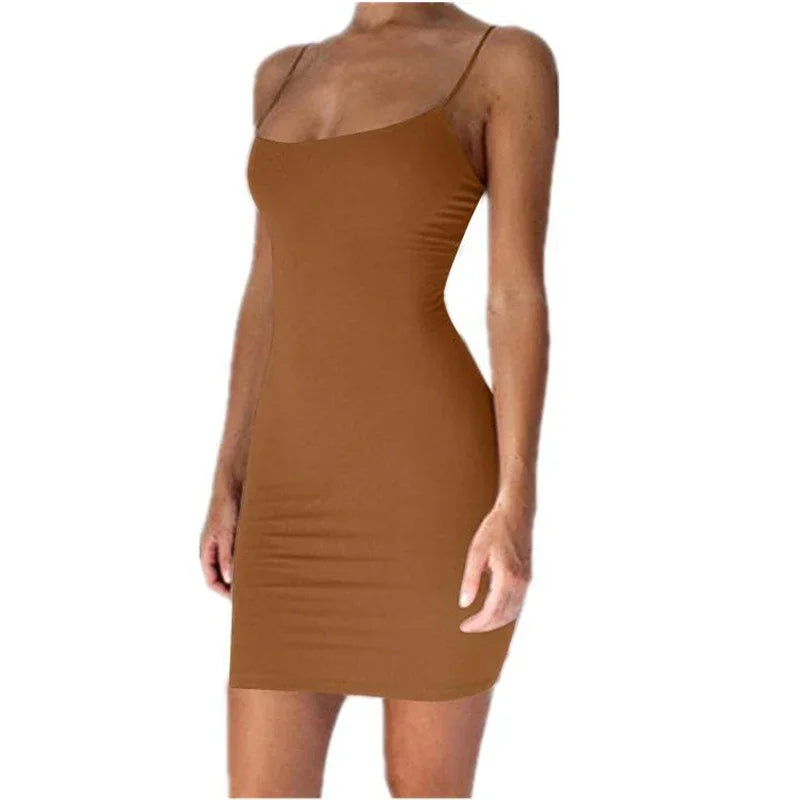 Summer Spaghetti Strap Mini Dress 2025 Women Sexy Bodycon Club Party Dresses Short Female Camisole Solid Black Sheath Sundress - Maliame Store