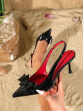 2025 new women's sandals with fashionable bow design, elegant pointed-toe high heels for summer outdoor banquets, backless shoes