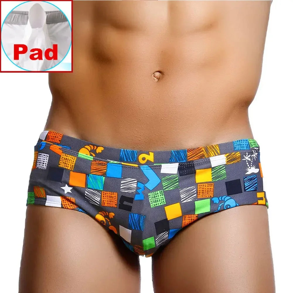 Sexy Summer Men Swimwear Swimsuits Square Graffiti Surf Swim Boxer Briefs Bikini Shorts Beach Trunks Boardshorts Brazilian Cut - Maliame Store