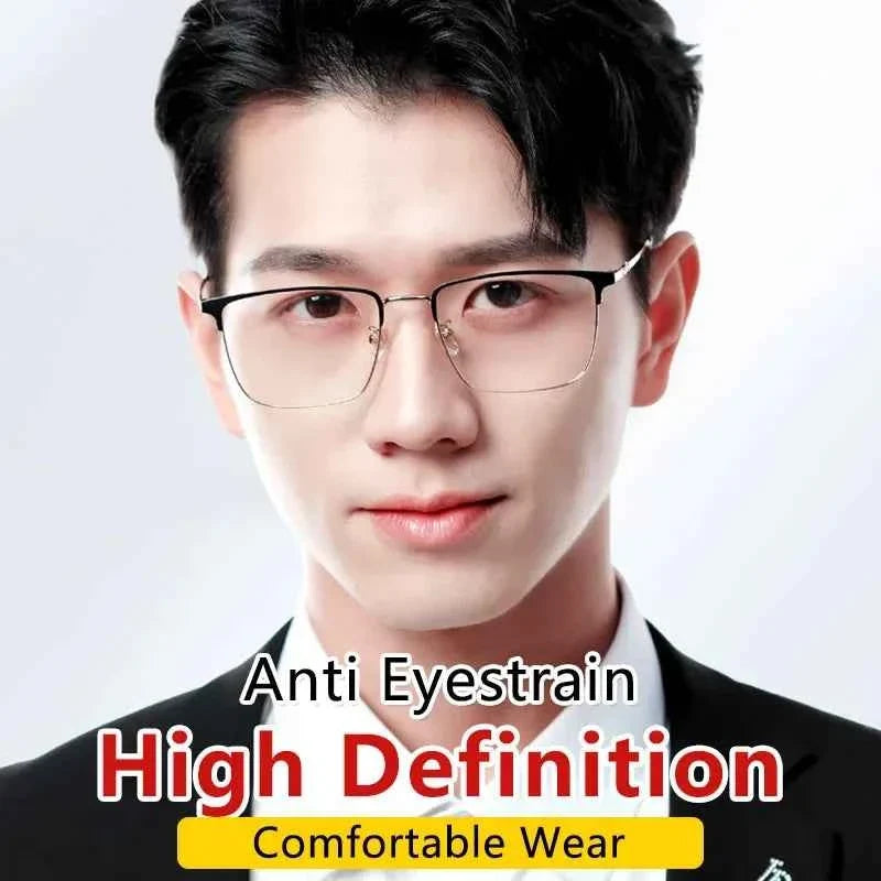 Progressive Multifocal Reading Glasses Blue Light Blocking Men,Large Oversized Metal Frame, Computer Readers Anti UV/Eyestrain - Maliame Store