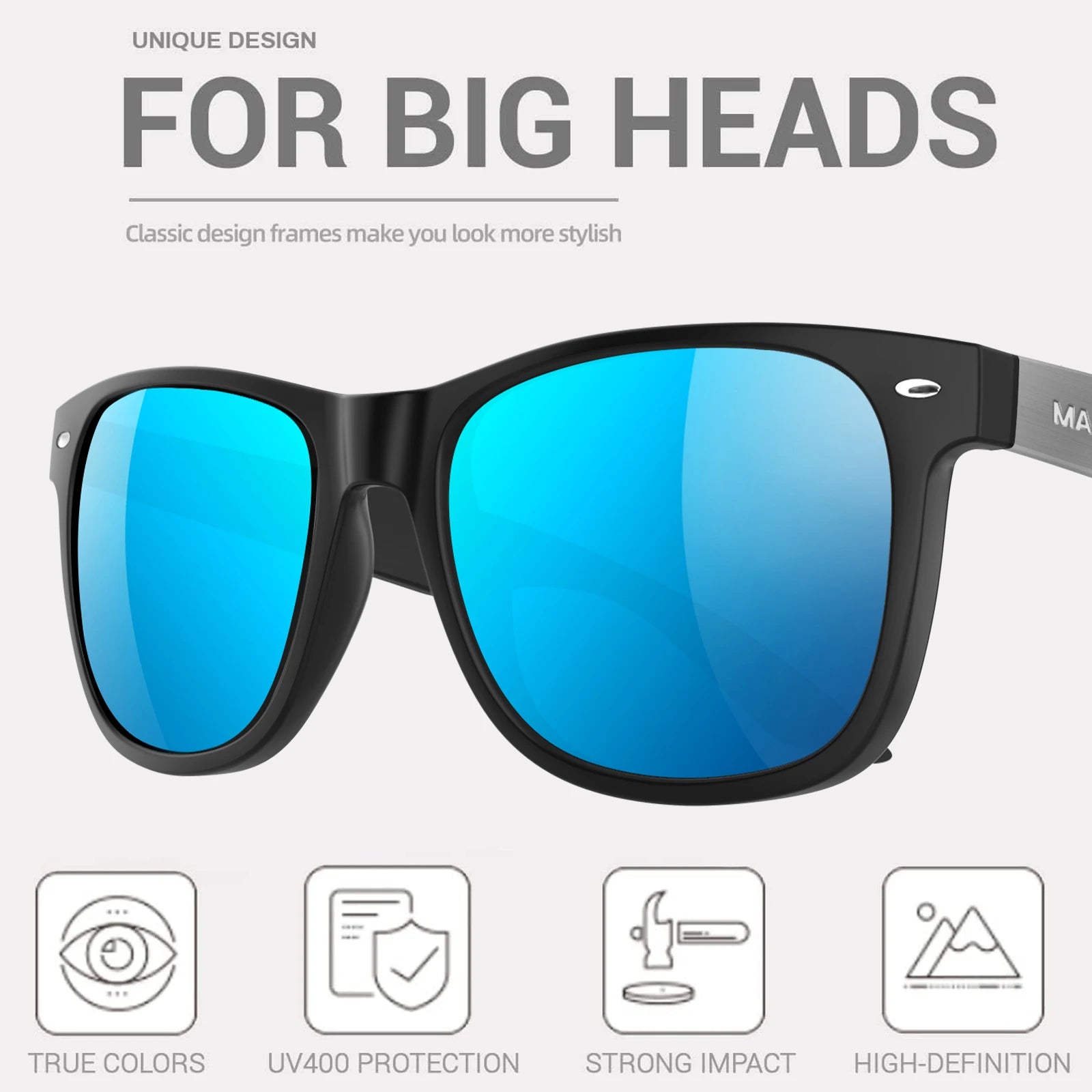 JULI Polarized Sunglasses for Big Heads Men Women UV 400 Protection Sun Glasses 8809pro - Maliame Store