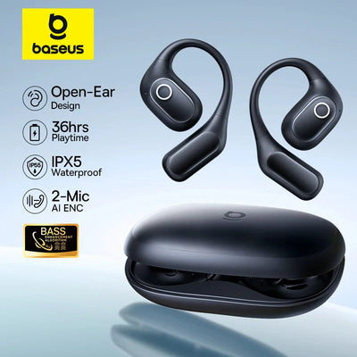 Auriculares Baseus Eli 2i Fit de oído abierto, inalámbricos, Bluetooth 6.0, con gancho para la oreja, IPX5, deportivos, resistentes al agua y con refuerzo de graves.
