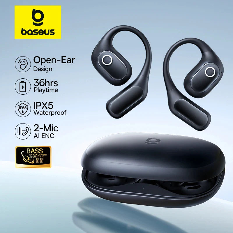 Auriculares Baseus Eli 2i Fit de oído abierto, inalámbricos, Bluetooth 6.0, con gancho para la oreja, IPX5, deportivos, resistentes al agua y con refuerzo de graves.