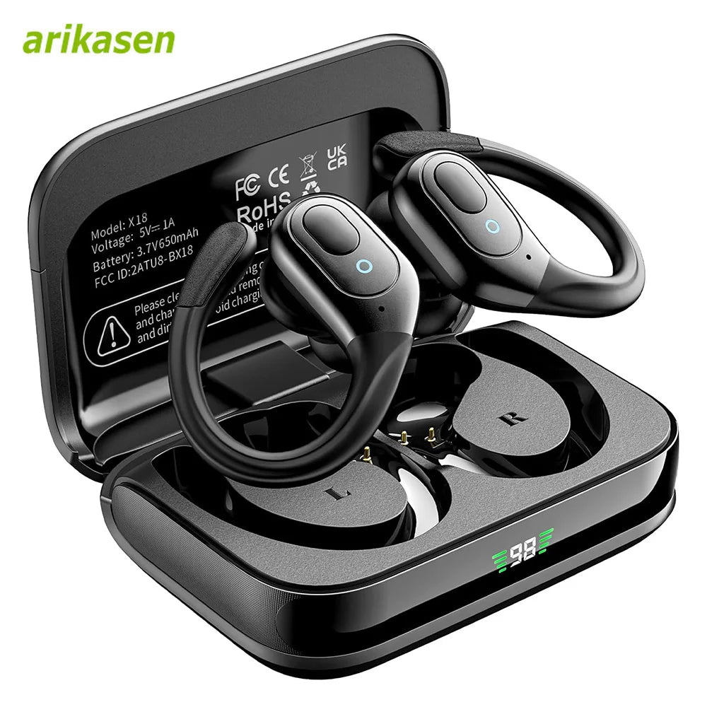 Écouteurs Sport Sans Fil – Bluetooth 5.3, 75h, IPX7, Basses Profondes, Affichage LED