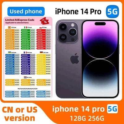 Apple iPhone 14 Pro 5G desbloqueado, pantalla de 6.1 pulgadas 2556x1179, batería de 3200, iOS, cámara de 48 MP, en buen estado, teléfono usado original.