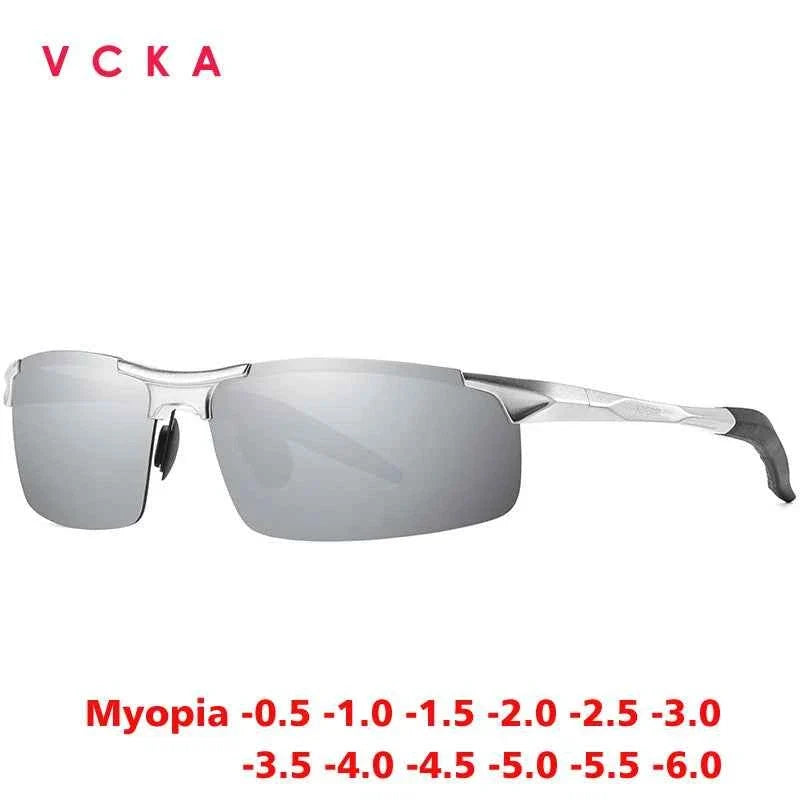 VCKA Men Alloy Half Frame Myopia Sunglasses Women Sports Drive Polarized Custom Prescription Goggles -0.5 to -6.0 - Maliame Store