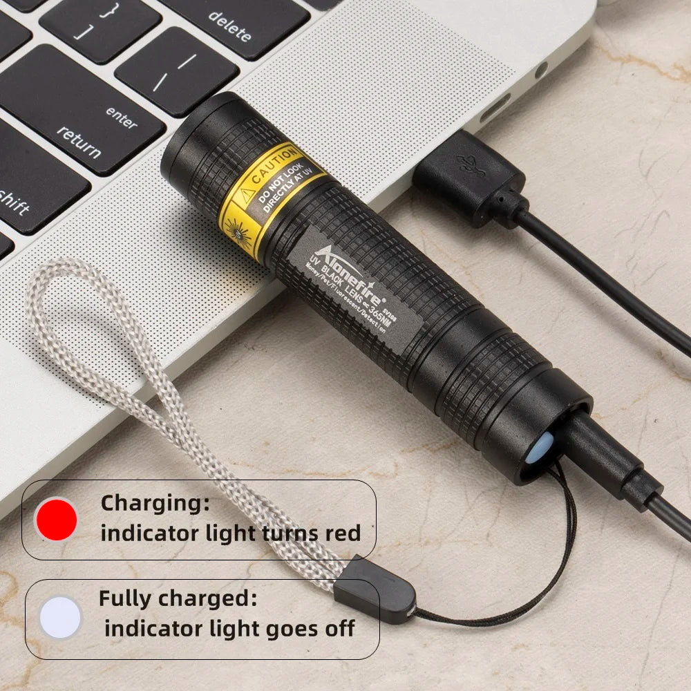 365nm Mini UV Led Blacklight Flashlight Usb Rechargeable Nail lamp Pet Stain Leakage Marker Ore Money Scorpion Detection lights - Maliame Store