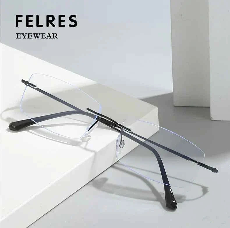 Square Titanium Alloy Rimless Photochromic Gray Reading Glasses Men Women Presbyopia Readers Color Changing Gray Sunglasses - Maliame Store
