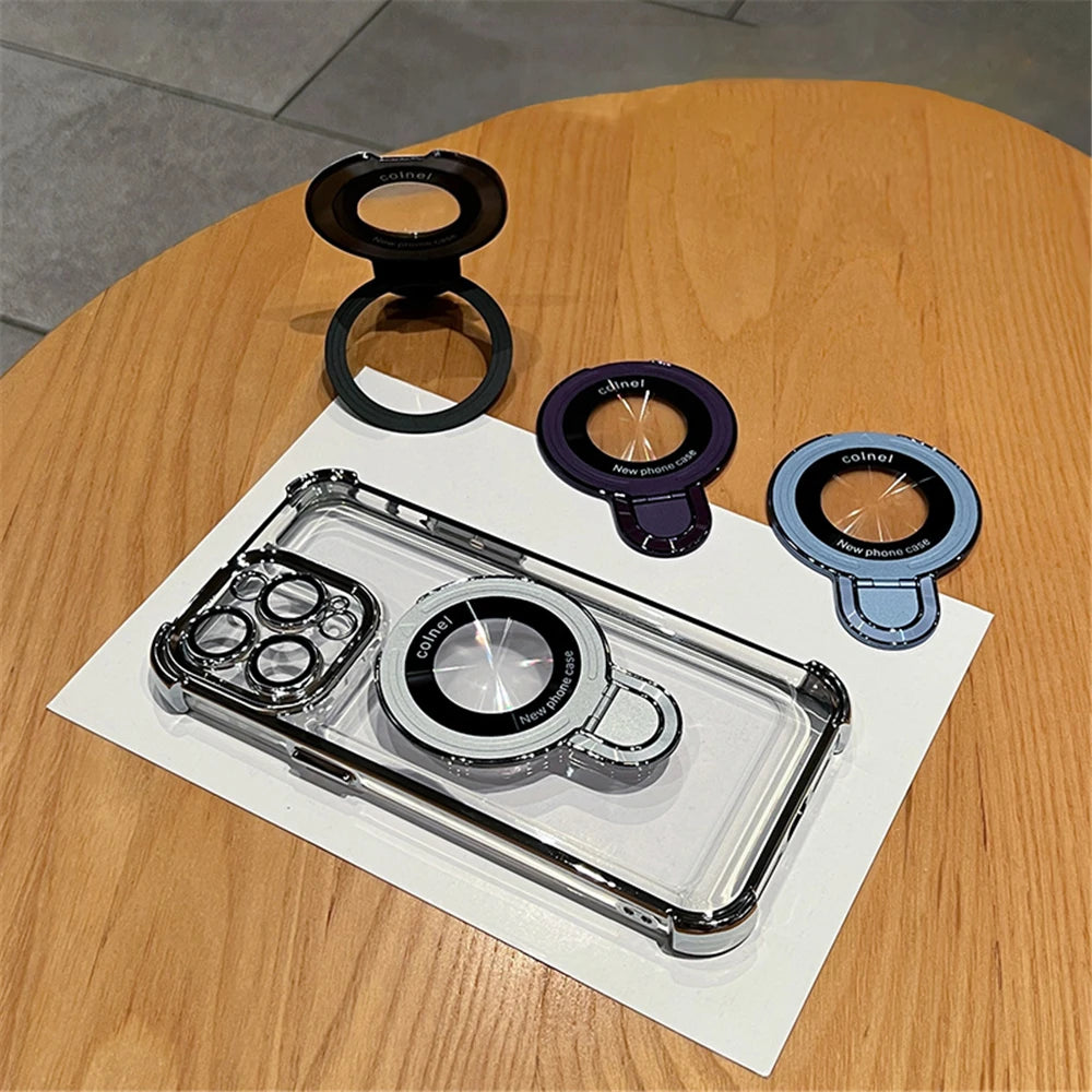 Luxury Plating Shockproof Magnetic Bracket For Magsafe Clear Case For iPhone 15 16 14 13 12 17 Pro Max With Holder Stand Cover - Maliame Store