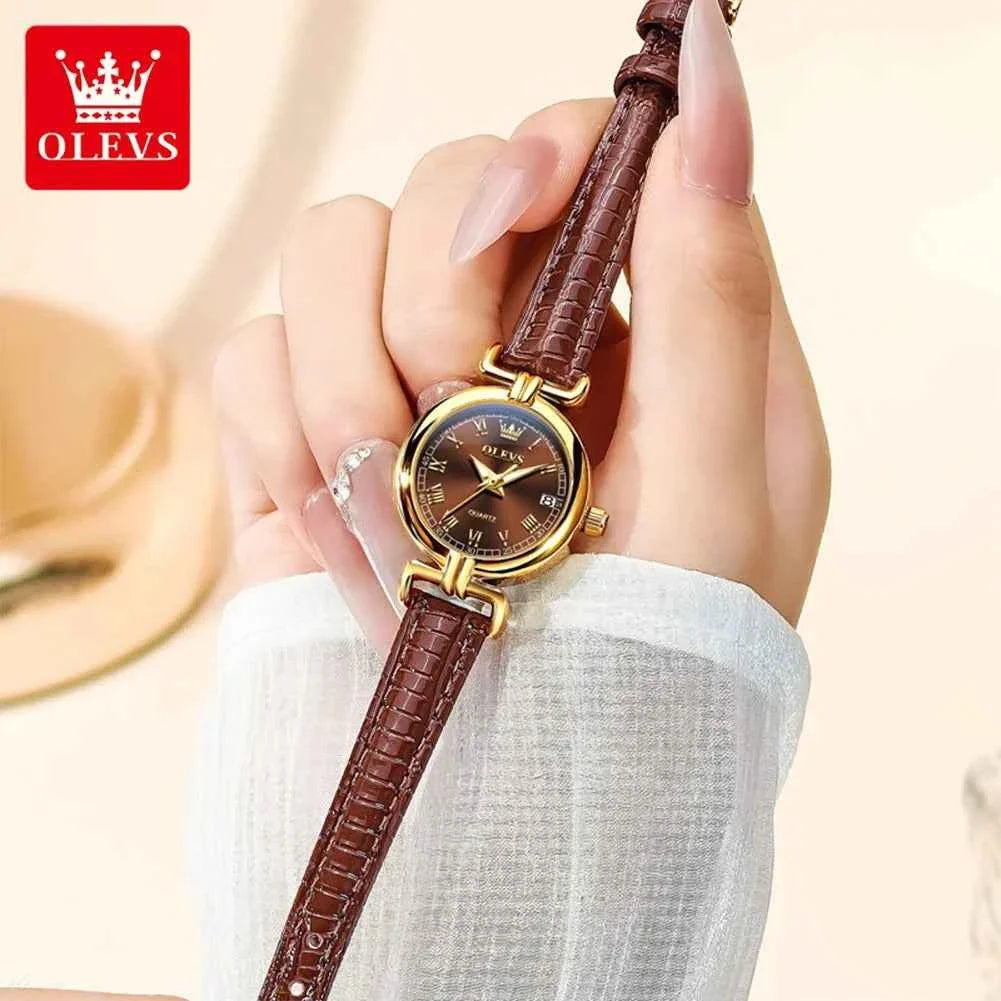 Womens Elegant Quartz Watch - Original Waterproof Leather Strap with Luminous Date Feature, Perfect Gift for Ladies and Girls - Maliame Store