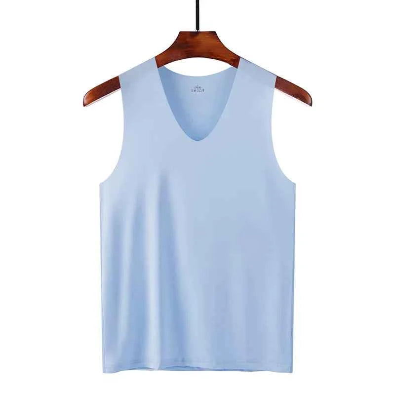 Silk Tank Tops Seamless Mens Vest Sleeveless Sport Bodysuit Vest For Men Clothing Plain Casual Summer Tank Undershirts Cool Gym