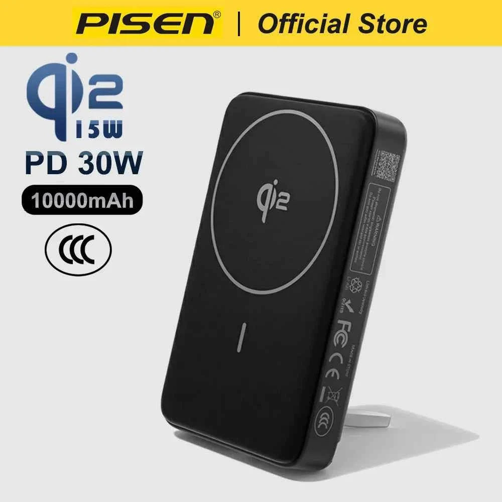 PISEN PD 30W Qi2 15W Wireless Magnetic Power Bank 10000mAh With Stand Fast Charging CCC Powerbank For MagSafe iPhone 17 16 15 14 - Maliame Store