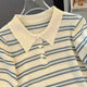 2024 Polo Neck New Womens Knitting T-Shirt Striped Short Sleeve Women T Shirt for Female Slim Tops Woman T Shirts Clothing S145.