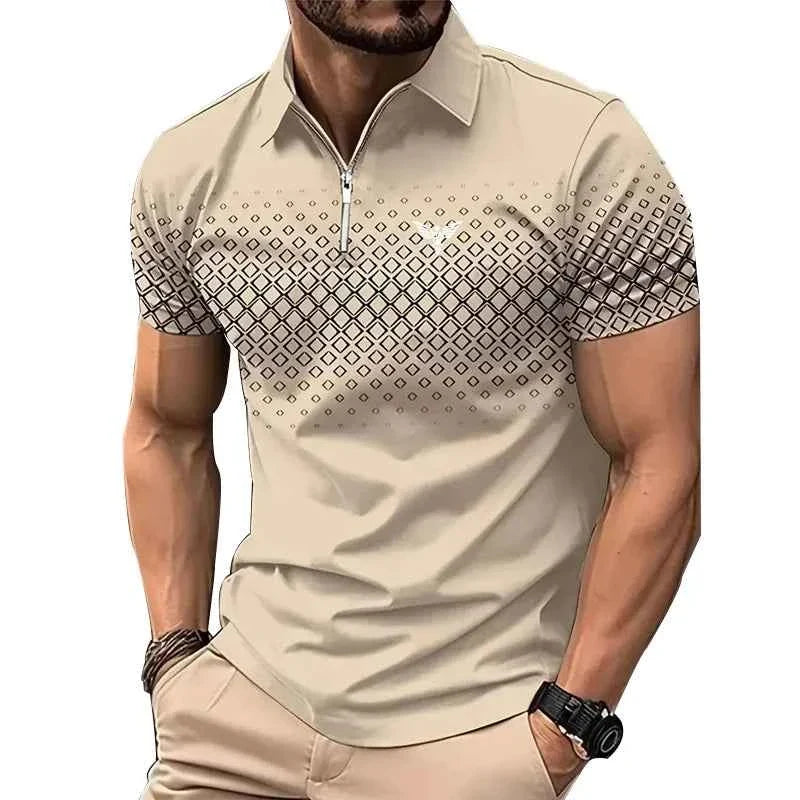 Men's Summer Polo Shirt - Casual Short Sleeve Zipper Lapel Top with Quick Drying Polyester Print - Maliame Store