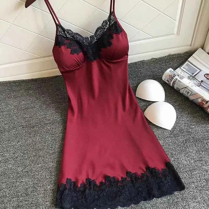 Sexy Women  Silk Robe Dress Nightdress Soft Lace Casual Nightgown Straps Sleepwear Nightdres