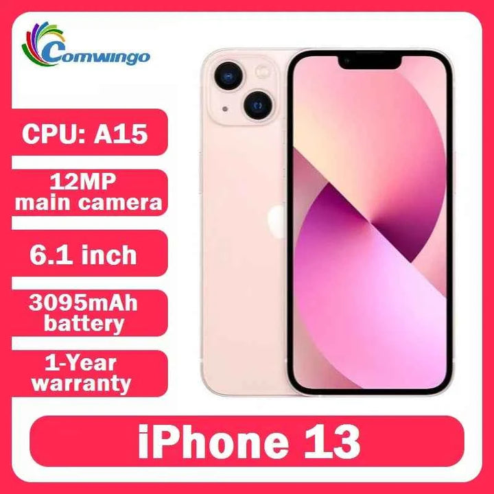 Apple iPhone 13 original desbloqueado, 128 GB/256 GB, chip A15, velocidad 5G, iOS, Face ID, pantalla OLED de 6,1 pulgadas, compatible con NFC, usado, 13 pulgadas 