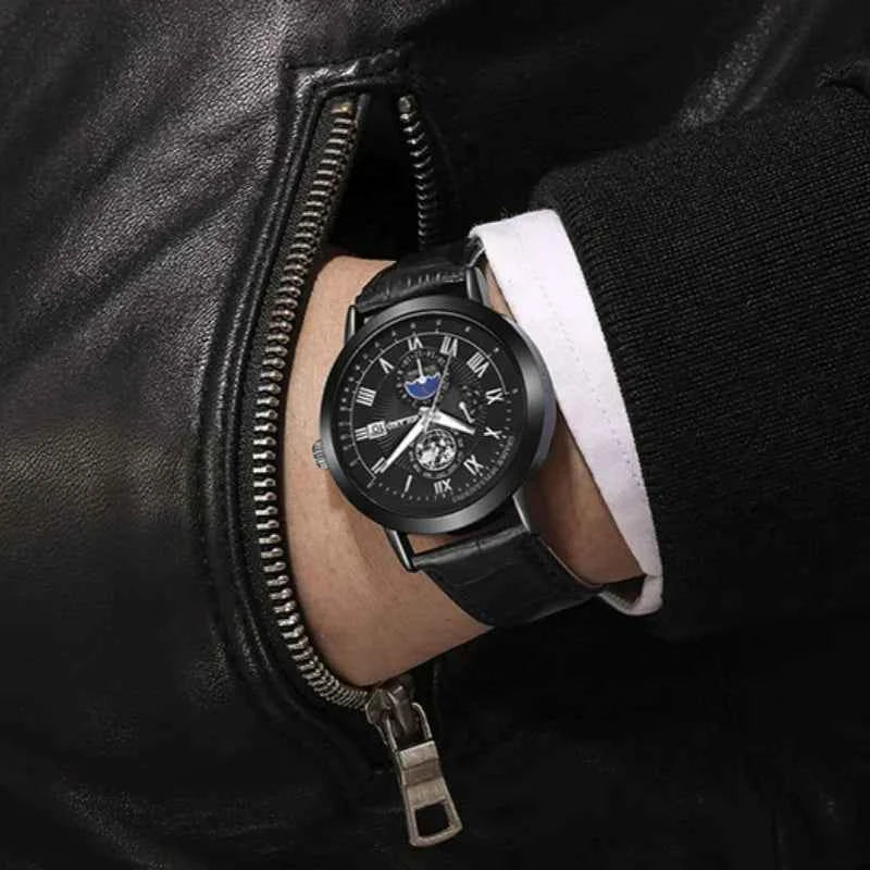 Men's Leather Strap Quartz Watch - Affordable Earth Date Wristwatches for Men - Maliame Store