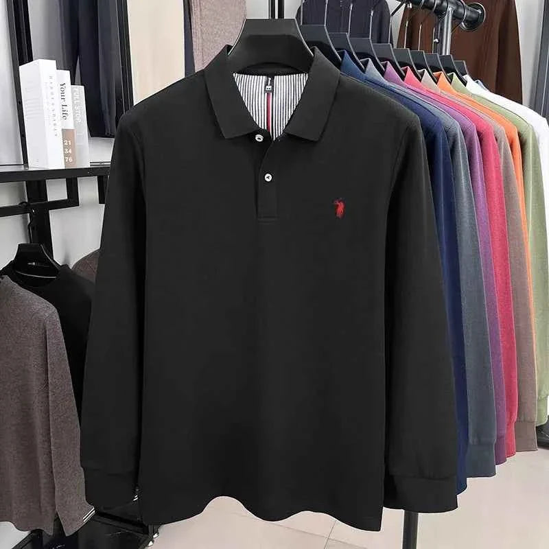 Luxurious Cotton Polo Shirt for Men – High-End Brand Long Sleeved T-Shirt with Pony Paul Embroidery for Autumn Fashion - Maliame Store