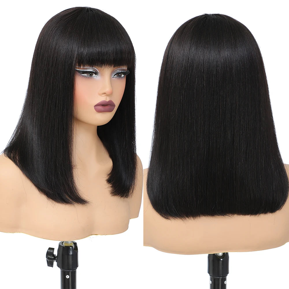 Short Bob Wig with Bangs Straight Human Hair Bob with Bangs Wig Human Hair 180% Density Straight Bang Bob Wig For Women - Maliame Store