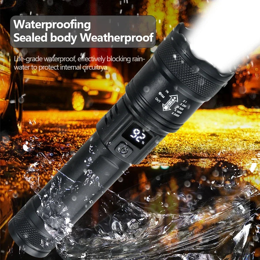 High Strong Power Led Flashlights 2000LM Tactical Torch with Display Light USB Charging Camping Fishing Emergency Zoom Lantern - Maliame Store