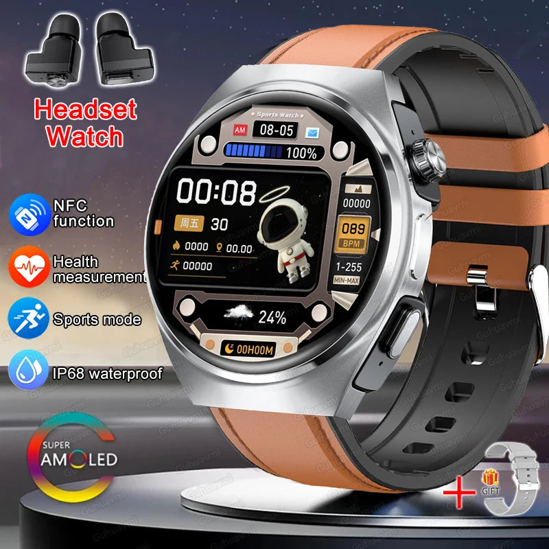 2025 New Man Smart Watch TWS Headset Two In One Wireless Bluetooth Dual Earbuds Call Health Monitor Sport Tracker NFC Smartwatch - Maliame Store