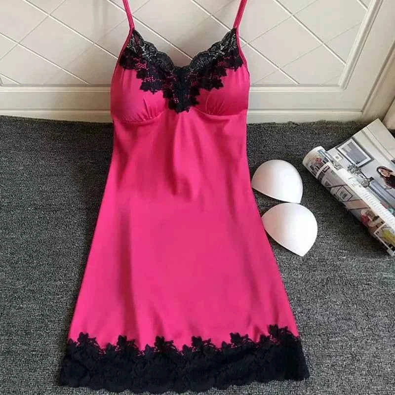 Sexy Women  Silk Robe Dress Nightdress Soft Lace Casual Nightgown Straps Sleepwear Nightdres