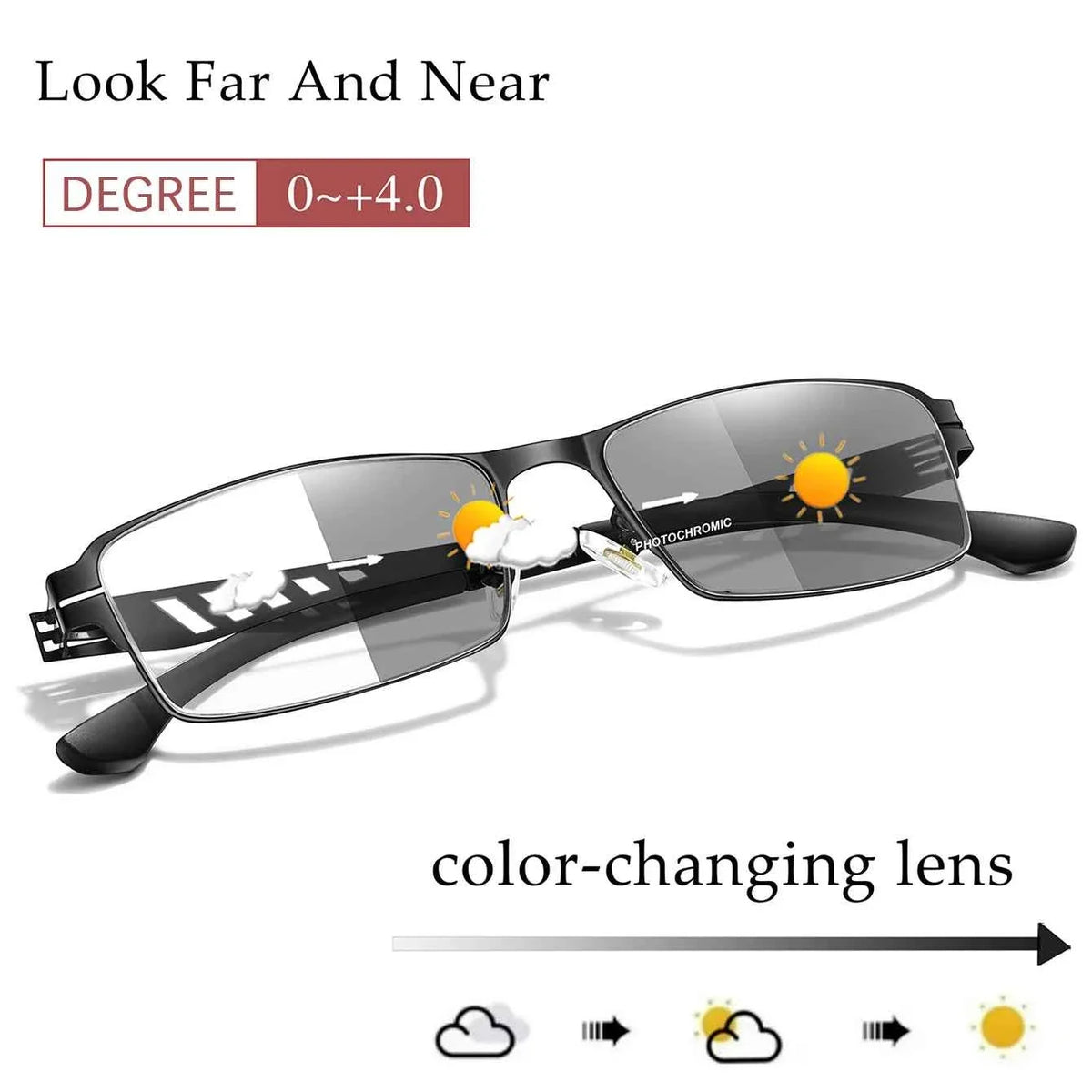 Metal Frame Photochromic Anti-Blue Lights Reading Glasses Suitable for Grandparents Magazine Reading Presbyopic Eyewear - Maliame Store
