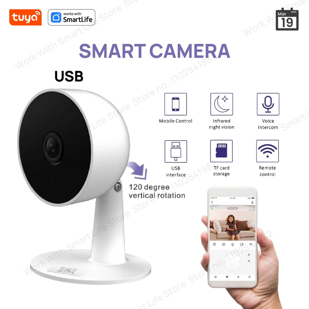 Caméra de sécurité intérieure Tuya Smart 3MP HD pour bébé/personne âgée/animal de compagnie/nourrice, avec alerte APP en temps réel, audio bidirectionnel, détection du corps humain