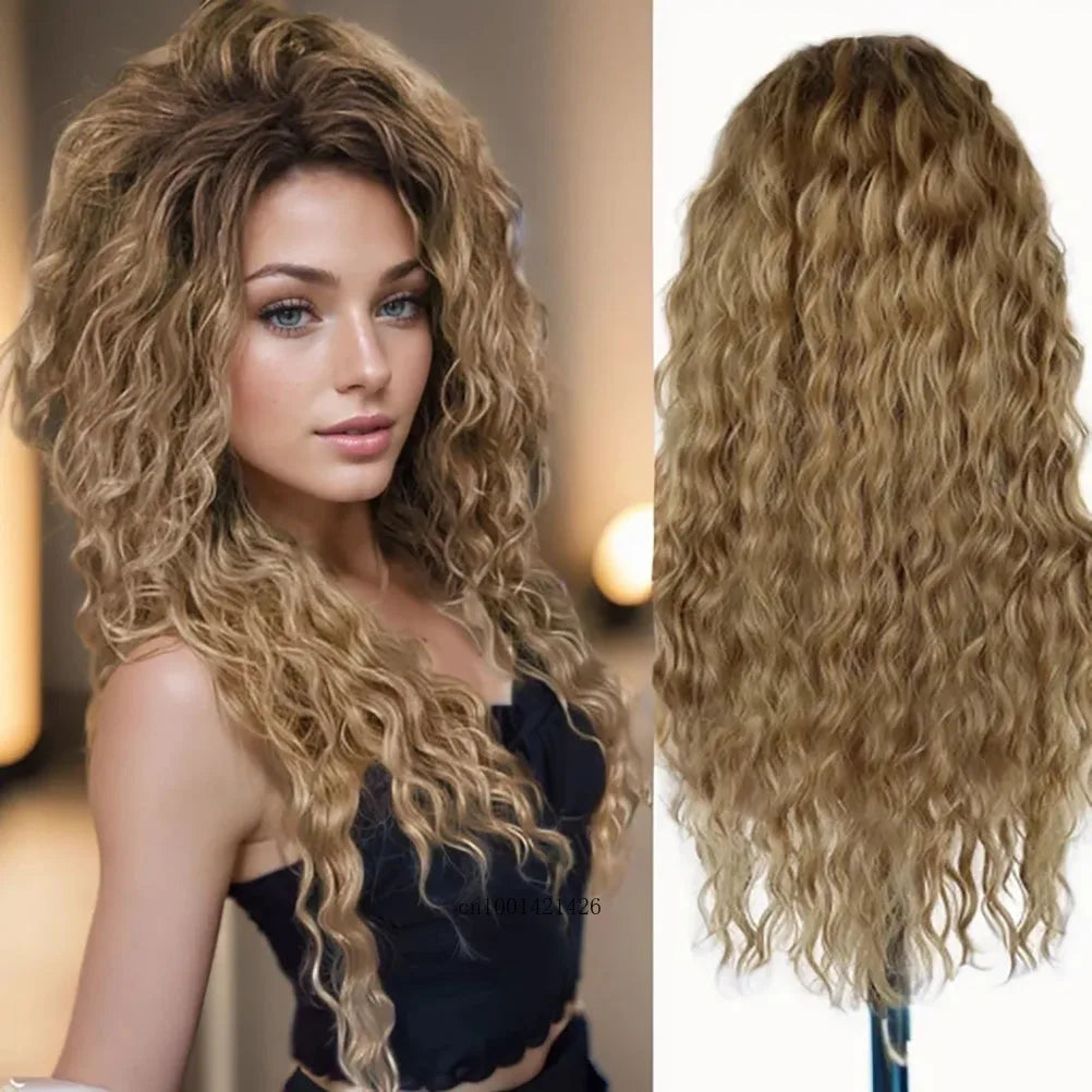 New Ash Blonde Wig Synthetic Long Curly Hair Wigs for Women Fluffy Wave Ombre Wig Costume Carnival Party Regular Cur Wig 26 Inch - Maliame Store