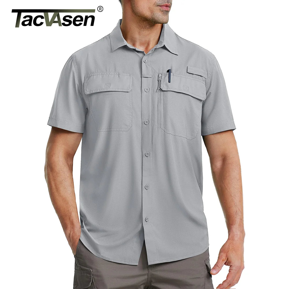 TACVASEN Quick Dry Short Sleeve Shirts Men's UPF 50+ Sun Protection Work Cargo Shirts Mesh Breathable Hiking Fishing Shirts Man - Maliame Store